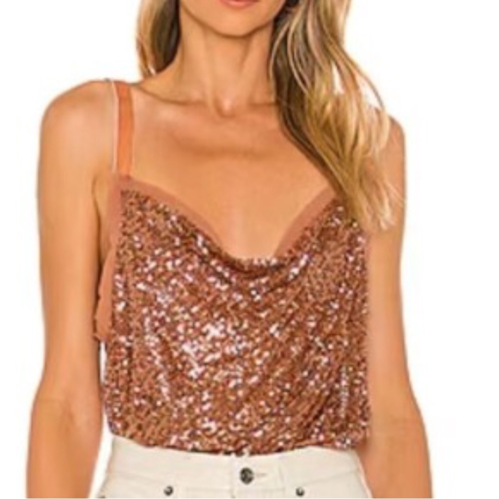 Free People Bronze Sequin Cami Bodysuit